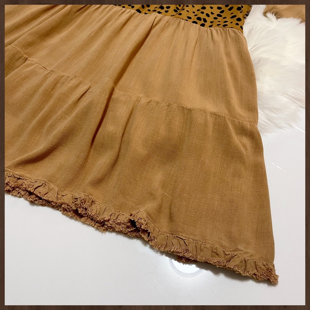UMGEE Puff Sleeve & Ruffled Cuff Tiered Babydoll Dress Fringe Hem W/Animal Print - Picture 12 of 16